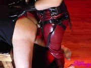 Preview 6 of Slave Anal Training Femdom pegging in leather pants.  Fuck the cum out of new ass bitch