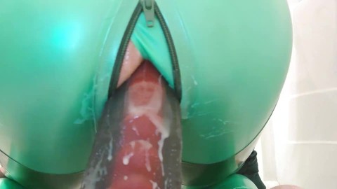 Winston covered in cum fucking that latex ass! 