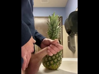 Take a pineapple at the grocery into the public restroom to masturbate and cum all over it