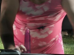 Tranny Crossdresser Sucks Dildo in Public in Bra and Panties!