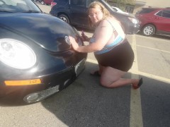 Trans/Sissy sucks dildo in Public wearing Womans Swim Suit!