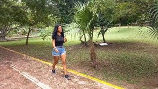 Latina with big tits and dreamy smile lifted in the park