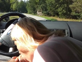 MILF Sucking Dick on the Parking by the Public Road. Public Sock Sucking and Cumshot