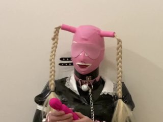 Sissymaid play with magic wand in latex