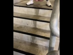 on my birthday i'm so naughty and piss in the public stairwell