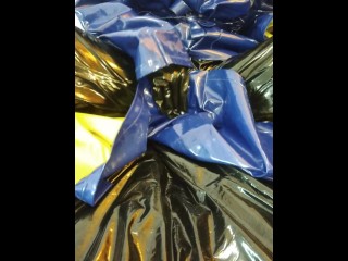 Solo masturbation_in PVC raincoat and latex