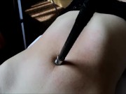 Preview 1 of Navel finger sexy girl in thong masturbating her navel, penetrating her belly gets excited hot woman