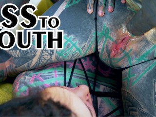 FFM TATTOO Threesome, Girls Gape Asses for Tattooed Dick - ATM, Gapes, (goth, Punk, Alt Porn)