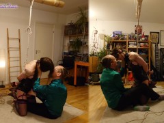 Submissive girl obeys her master! Blindfold & Gag, Suspension, Spanking, Crotch rope & Breathplay!