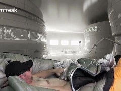 Giant Overfilled Mummy Bag and Silver Super Puff Jacket Arousal Test With Cum Covered Ending