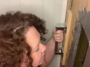 Preview 1 of Bbw slut wife sucking heavy cummer at glory hole