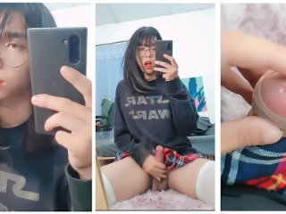 Asian Sissy Crossdresser Masturbate in short skirt 💖