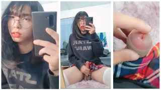 Asian Sissy Crossdresser In A Short Skirt Masturbating