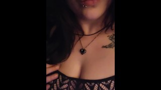 Goth baby plays with her big phat tits and round ass