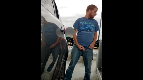 Risky dick out in public at the gas station 