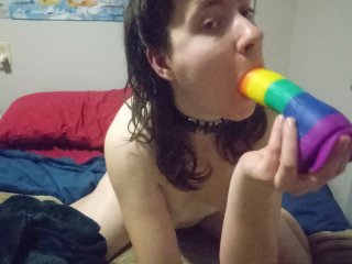 brunette, female orgasm, rainbow dildo, verified amateurs