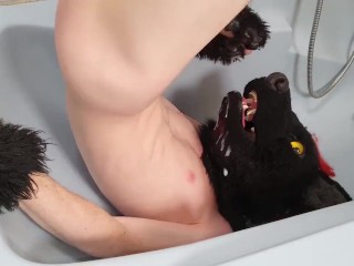 Horny Needy Fursuiter Pisses inside his Maw and Cum inside