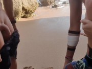 Preview 1 of Sexy couple masturbates on a public beach - Happy New Year 2022