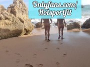 Preview 3 of Sexy couple masturbates on a public beach - Happy New Year 2022