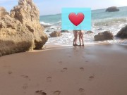 Preview 4 of Sexy couple masturbates on a public beach - Happy New Year 2022