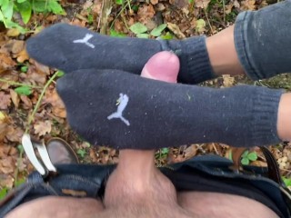 DIRTY Surprise SOCKJOB while Hiking. Naughty Teen 😈 - Puma Socks (outdoors, in Public)