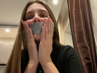verified amateurs, solo female, gagged, tape on mouth