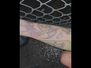 Preview 1 of pov: sad goth bitch gets handcuffed and pissed on in public