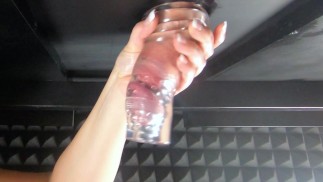 Massaging clients cock with a fuck sleeve (milking table) Load stroking sounds with lots of cum.