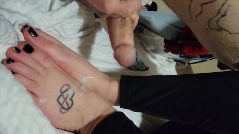 Sexy step mom foot job and cum