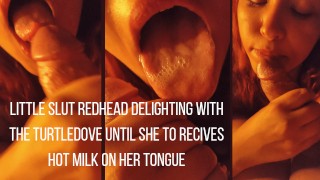 Little Redhead Babe Savors The Turtledove Until She Has Hot Milk On Her Tongue