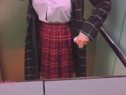 Preview 2 of Schoolgirl teen strips naked in elevator after school almost caught by neighbors public masturb