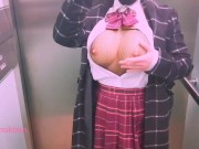 Preview 4 of Schoolgirl teen strips naked in elevator after school almost caught by neighbors public masturb