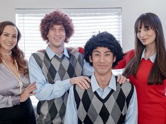 Mom Swap - Gorgeous Big Titted Milfs Help Their Spoiled Stepsons To Get Along With Each Other