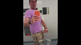 Flashing my hard cock in a public bathroom - no cum