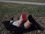 Preview 6 of Flashing pussy and tits in the park while studying for finals made me so horny!