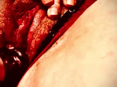 Tickling my hairy wet pussy