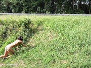 Preview 3 of Crawling completely naked in public next to the road