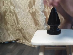 Buttplug anal stretching and some toothpaste on cock and ass