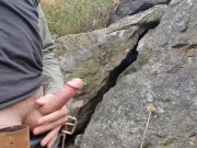 Preview 2 of Jerking my dick near the ocean hiding behind rocks in public