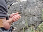Preview 3 of Jerking my dick near the ocean hiding behind rocks in public