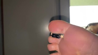 Giantess stomping on tiny man at work 