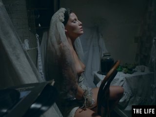 raeah, wedding dress, female orgasm, pussy fingering