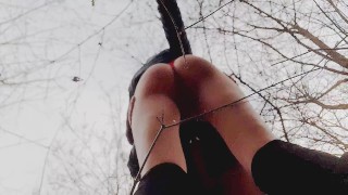 Too hot even for winter. Public standing fuck quickie with perfect ass girl