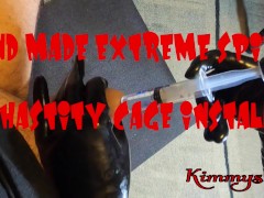 Video Extreme spiked chastity cage installation