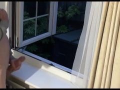 Horny and daring straight cock hung masturbates in full view of neighbours