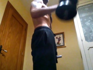 Hot hairy stud works_out, gets horny_and makes a huge mess