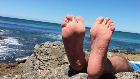 Jacking off my worn out sore feet when I came face 2 face with a shark! - Manlyfoot roadtrip