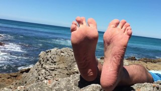 Jacking off my worn out sore feet when I came face 2 face with a shark! - Manlyfoot roadtrip