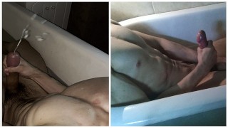 Fit Guy kreunen in de badkuip en intens orgasme - ENORME CUM EXPLOSIE (4K-60FPS)