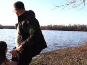Preview 4 of Public blowjob and pegging near the lake